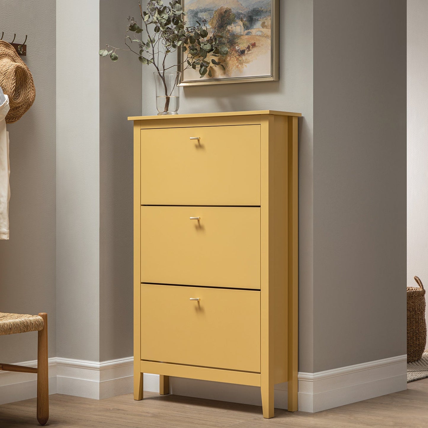 Oakham 3-Tier Shoe Cabinet, Rattan Yellow