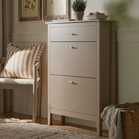 Oakham 2-Tier Shoe Cabinet with Top Drawer, Deep Greige