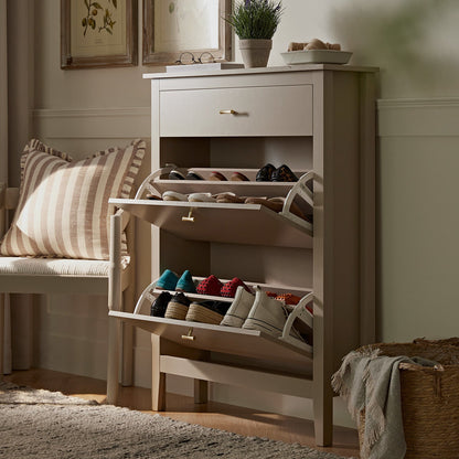 Oakham 2-Tier Shoe Cabinet with Top Drawer, Deep Greige