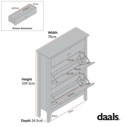 Oakham 2-Tier Shoe Cabinet with Top Drawer, Deep Greige