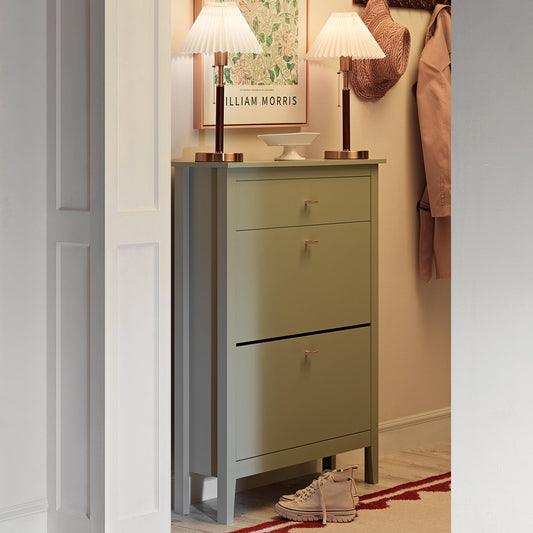 Oakham 2-Tier Shoe Cabinet with Top Drawer, Desert Sage