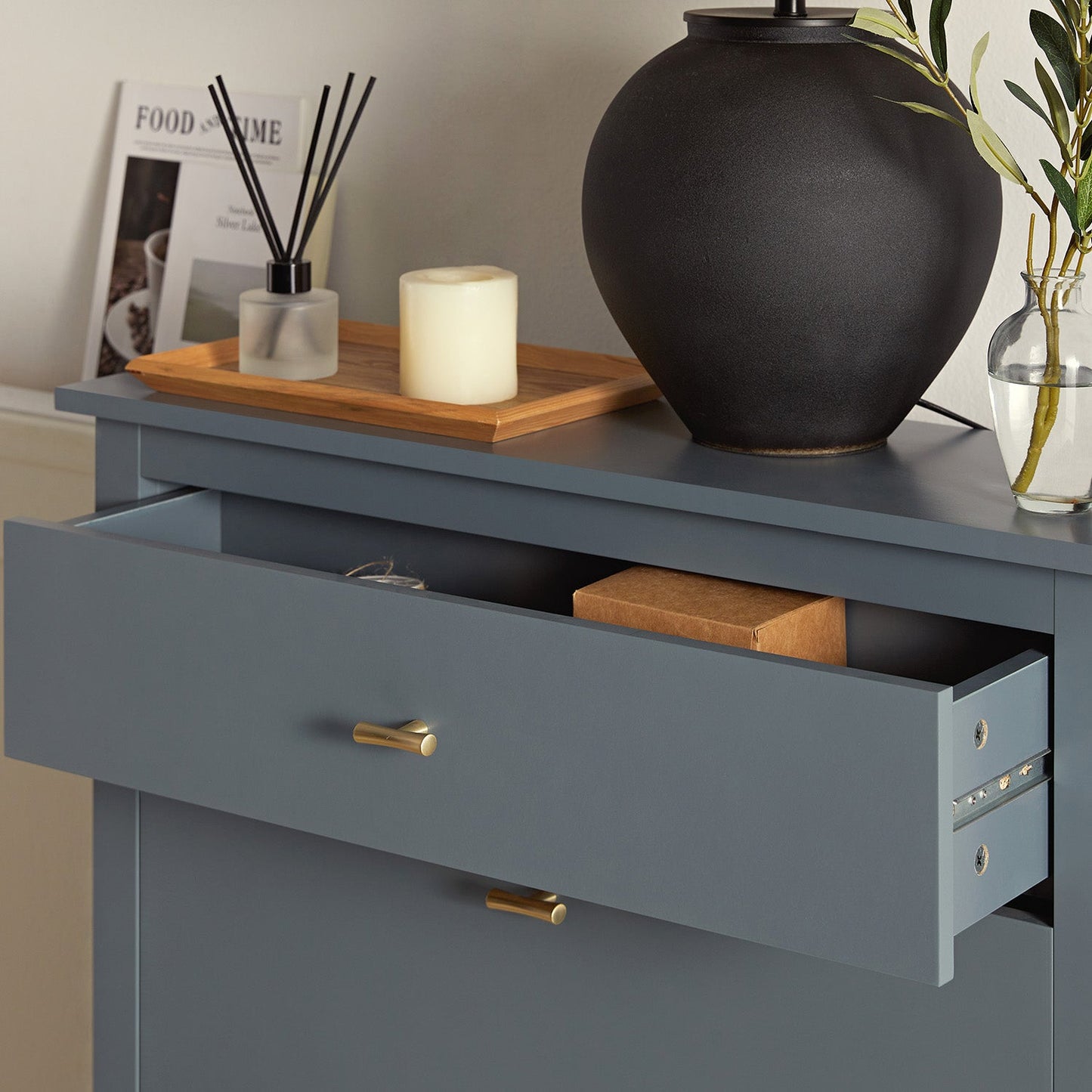 Oakham 2-Tier Shoe Cabinet with Top Drawer, Stormy Blue