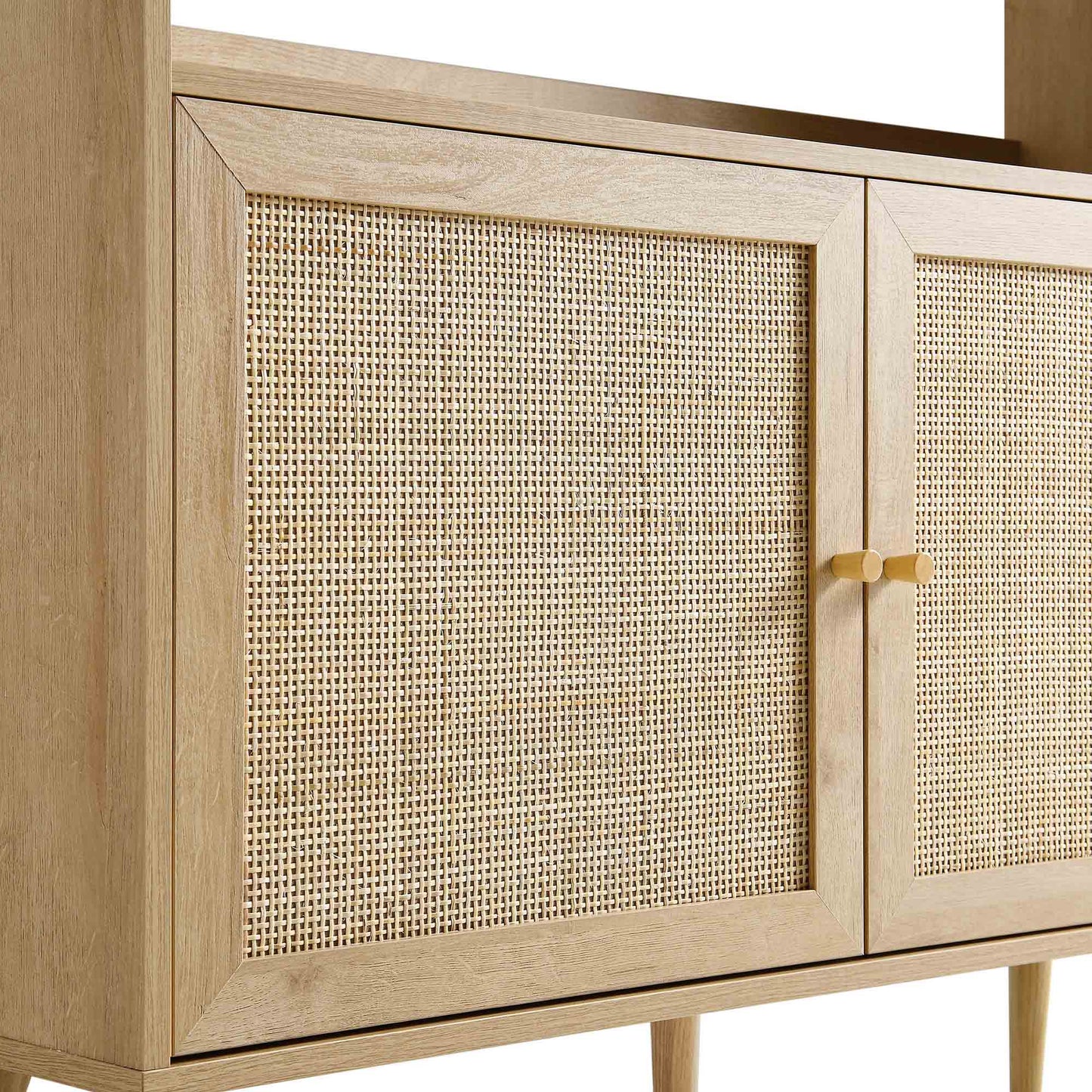 Frances Woven Rattan Tall Bookcase with Doors, Natural