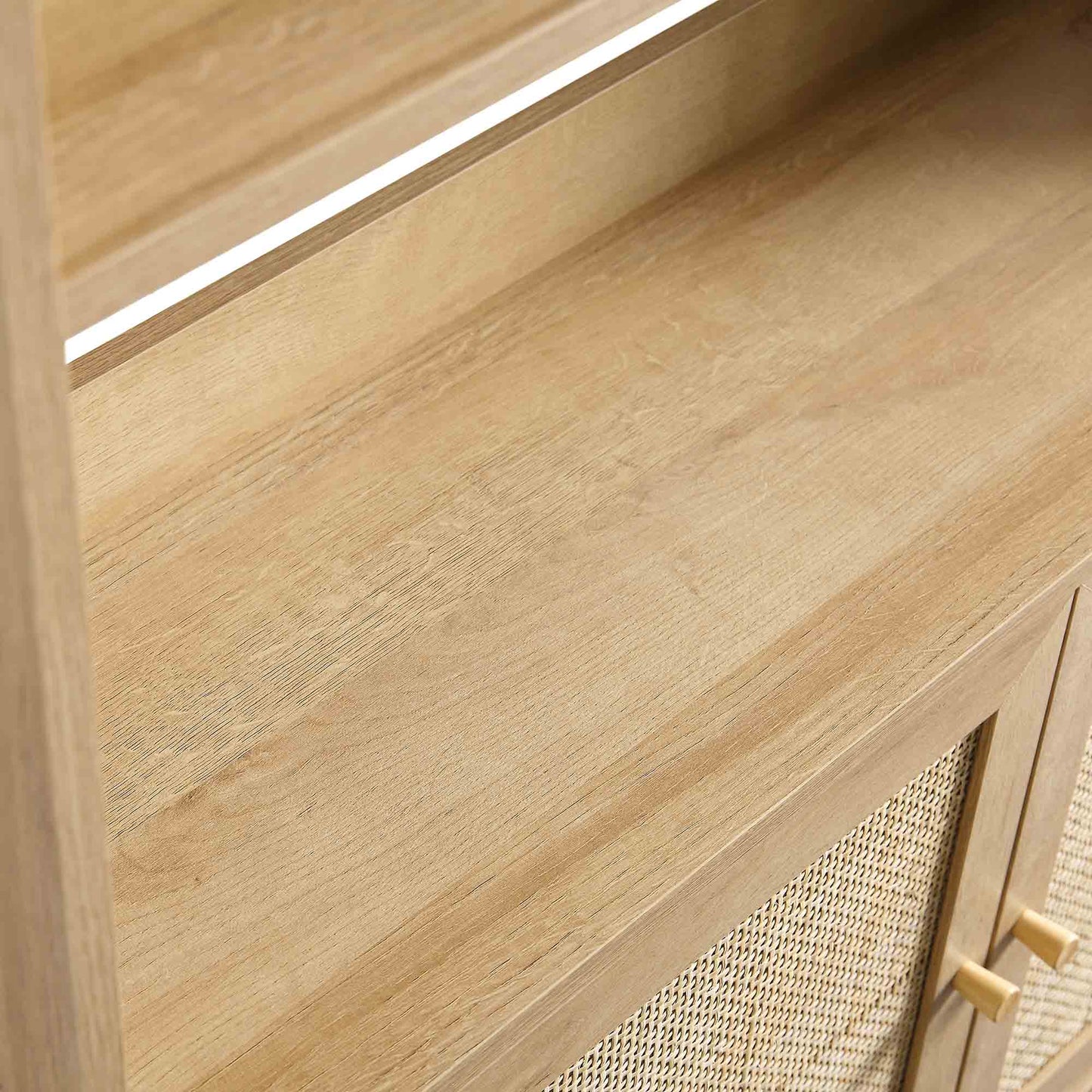 Frances Woven Rattan Tall Bookcase with Doors, Natural