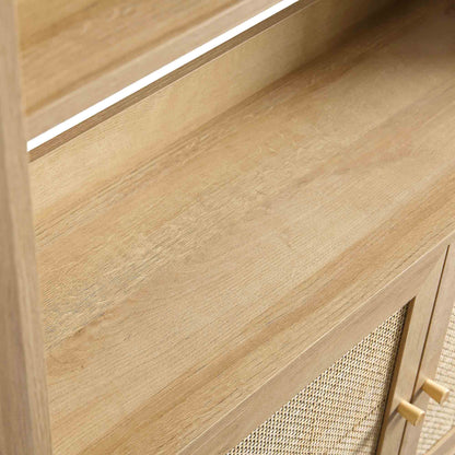 Frances Woven Rattan Tall Bookcase with Doors, Natural