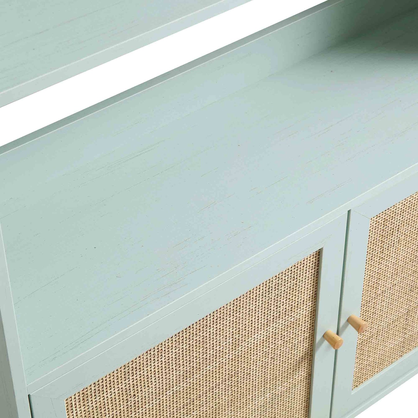 Frances Woven Rattan Bookcase with Doors, Mint