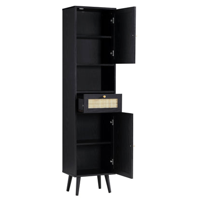 Frances Woven Rattan Tallboy Bathroom Unit, Black