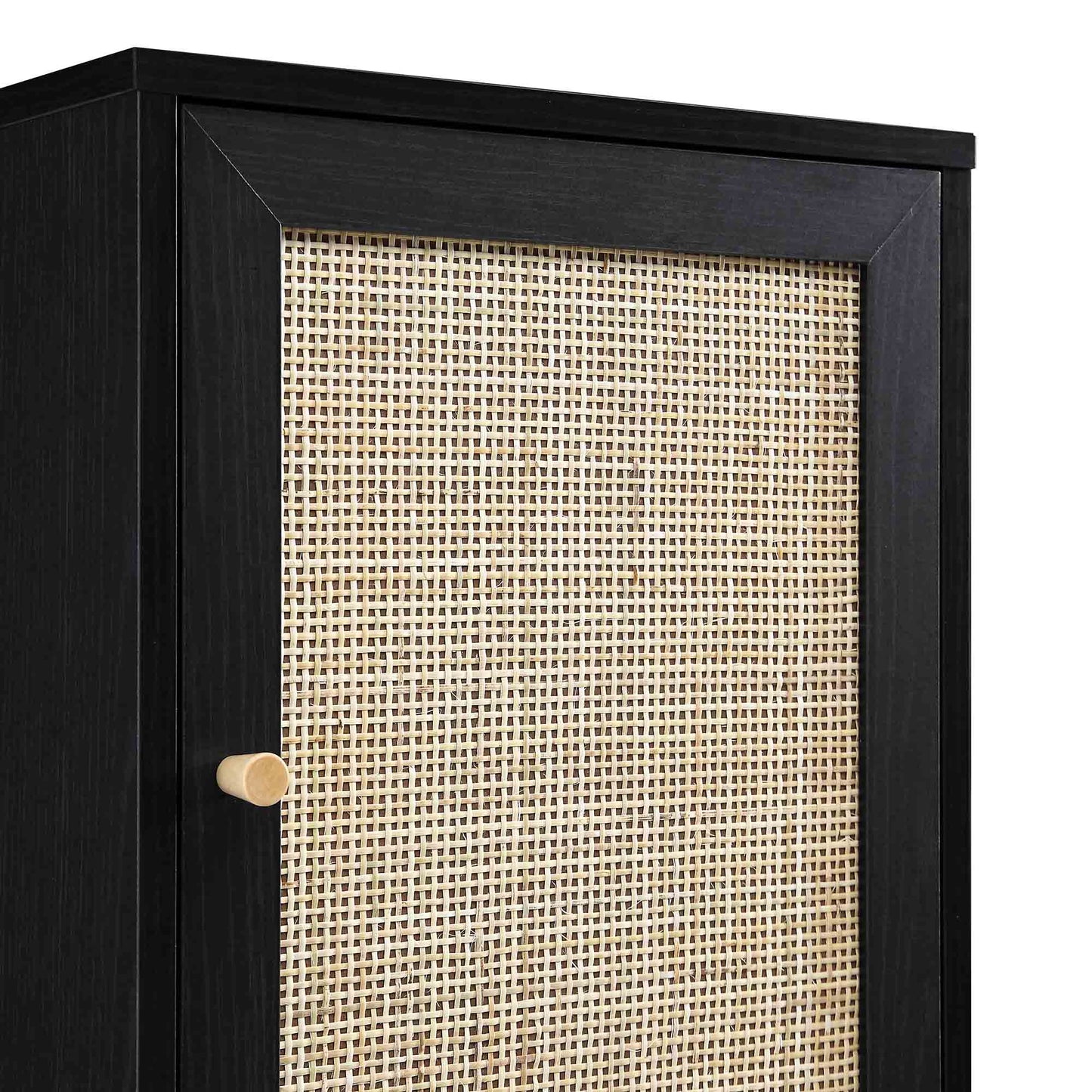 Frances Woven Rattan Tallboy Bathroom Unit, Black