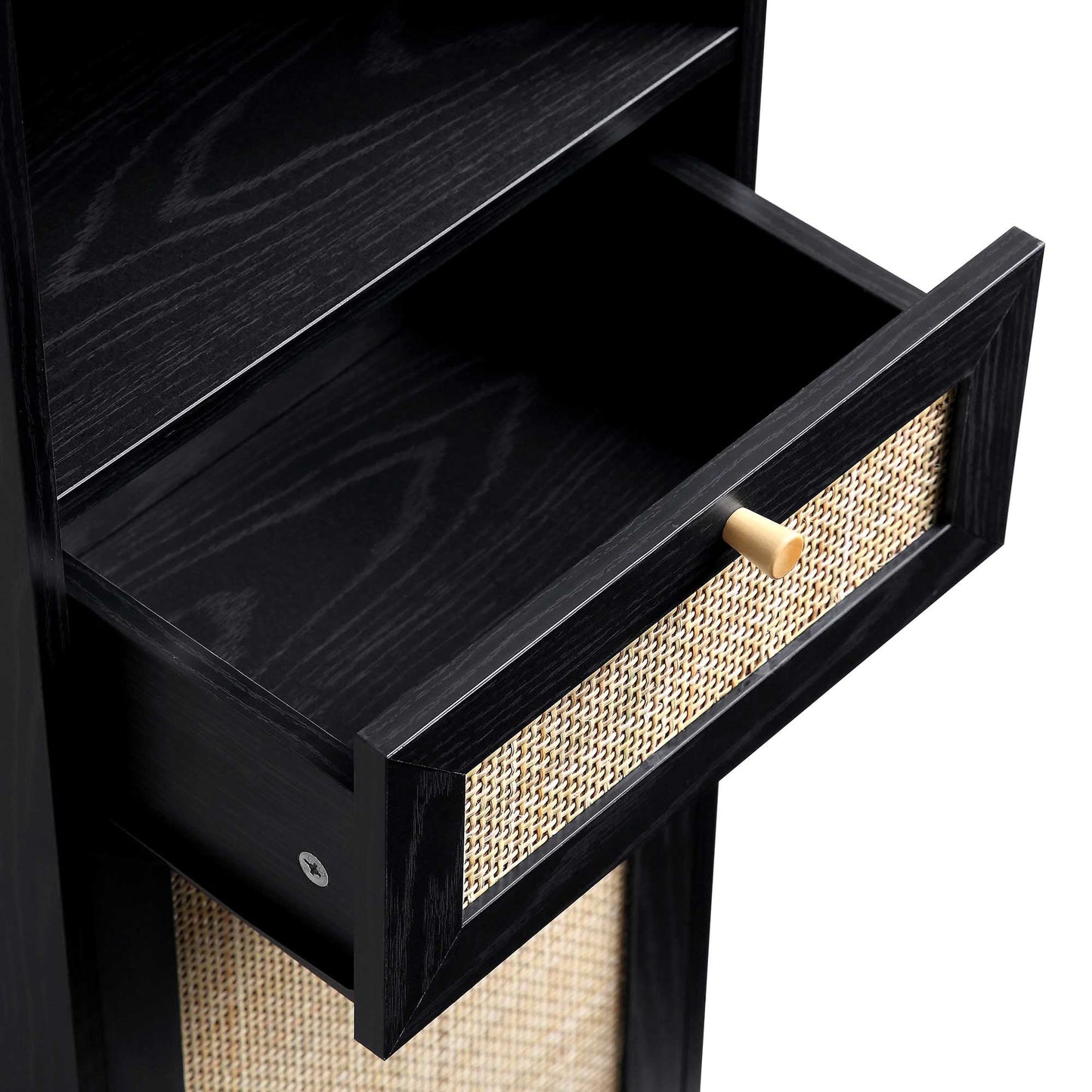 Frances Woven Rattan Tallboy Bathroom Unit, Black