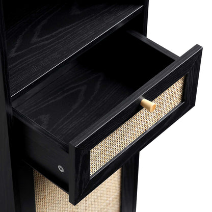 Frances Woven Rattan Tallboy Bathroom Unit, Black