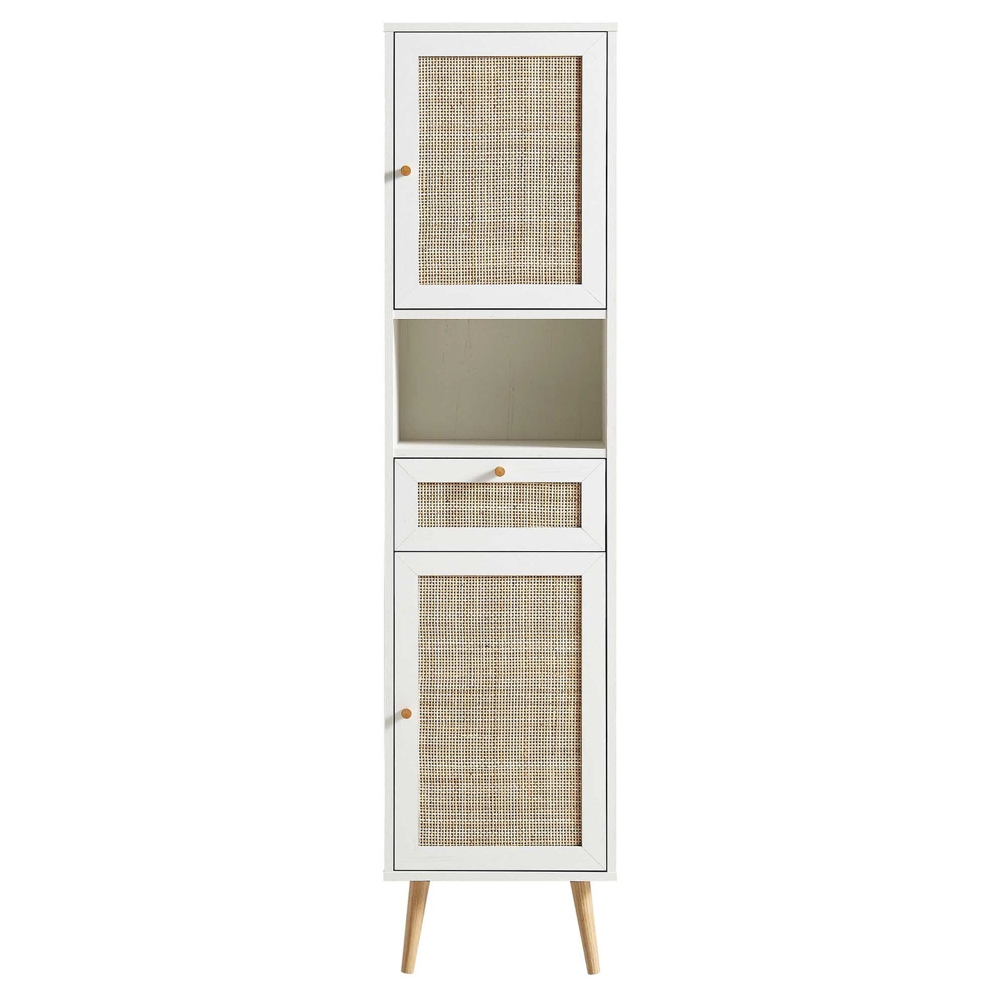 Frances Woven Rattan Tallboy Bathroom Unit, White