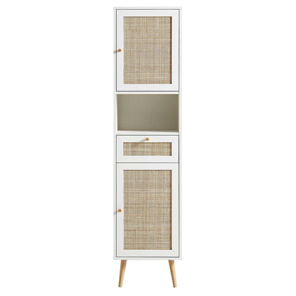 Frances Woven Rattan Tallboy Bathroom Unit, White
