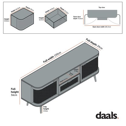 Izzy Curved Rattan 150cm TV Unit, Natural