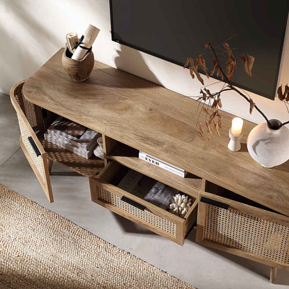 Izzy Curved Rattan 150cm TV Unit, Natural