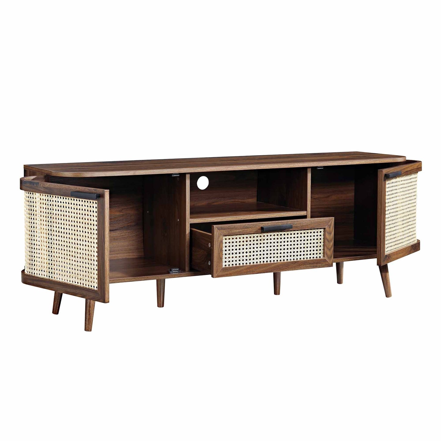 Izzy Curved Rattan 150cm TV Unit, Walnut