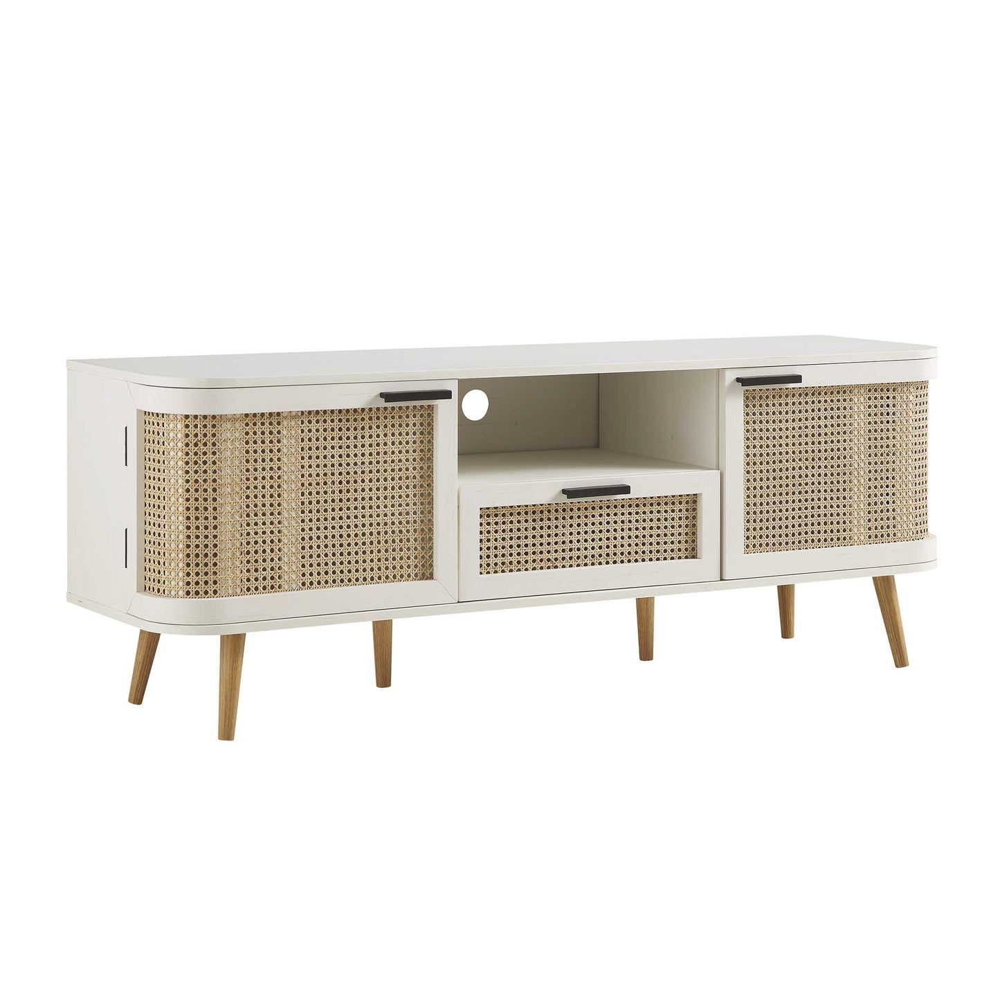 Izzy Curved Rattan 150cm TV Unit, White