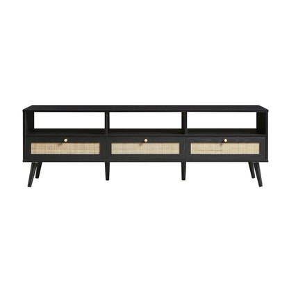Frances Woven Rattan 160cm 3-Drawer TV Unit, Black