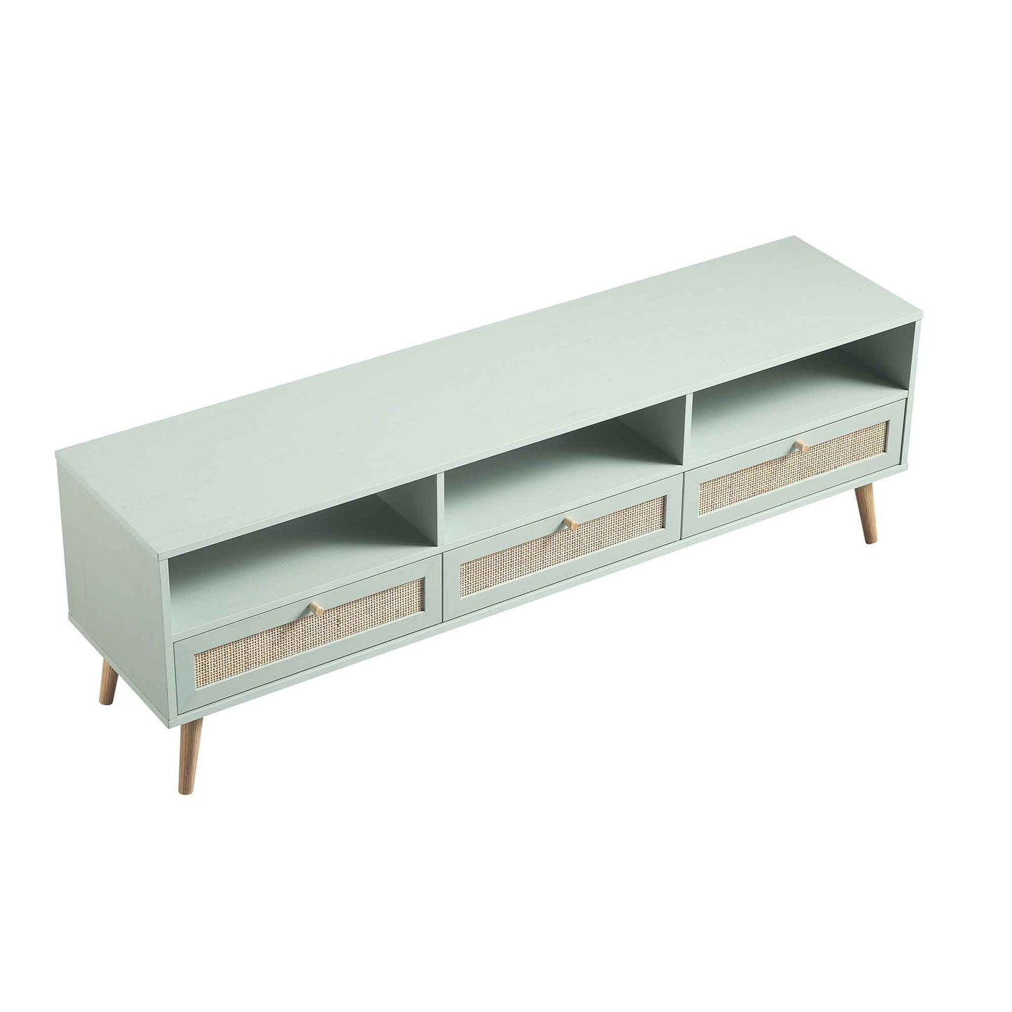 Frances Woven Rattan 160cm 3-Drawer TV Unit, Mint
