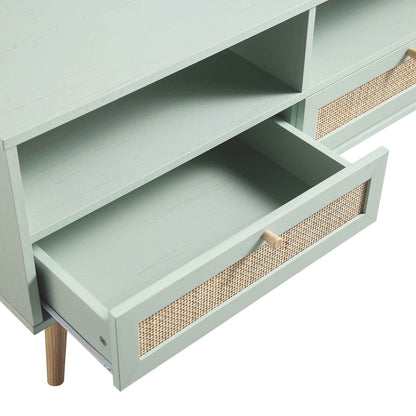 Frances Woven Rattan 160cm 3-Drawer TV Unit, Mint