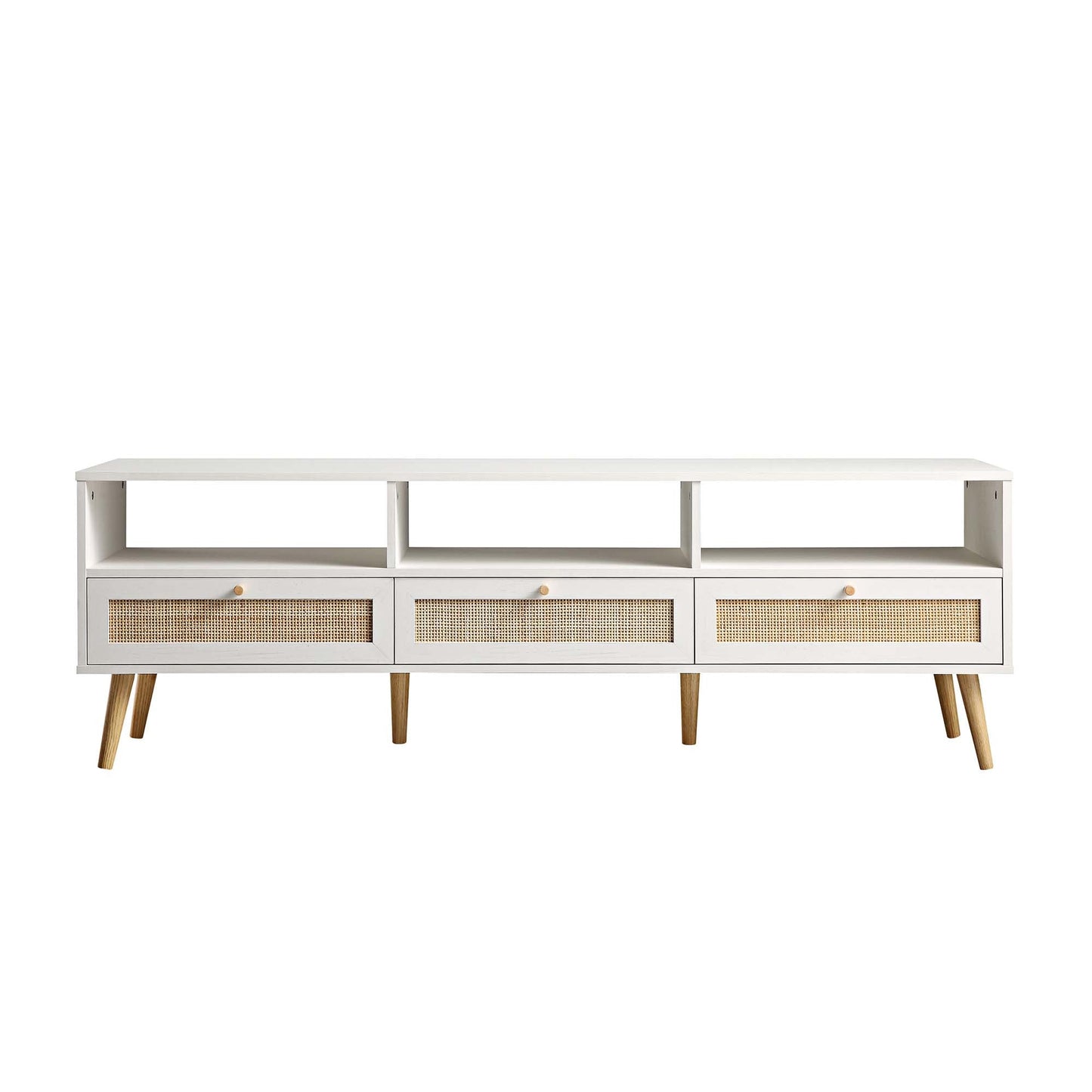Frances Woven Rattan 160cm 3-Drawer TV Unit, White