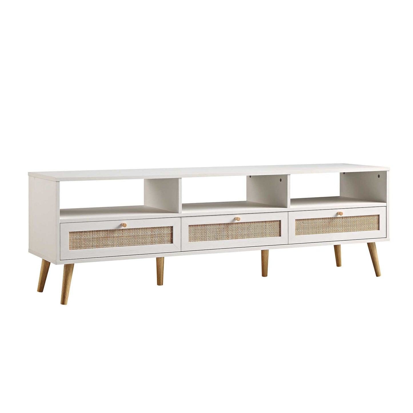 Frances Woven Rattan 160cm 3-Drawer TV Unit, White