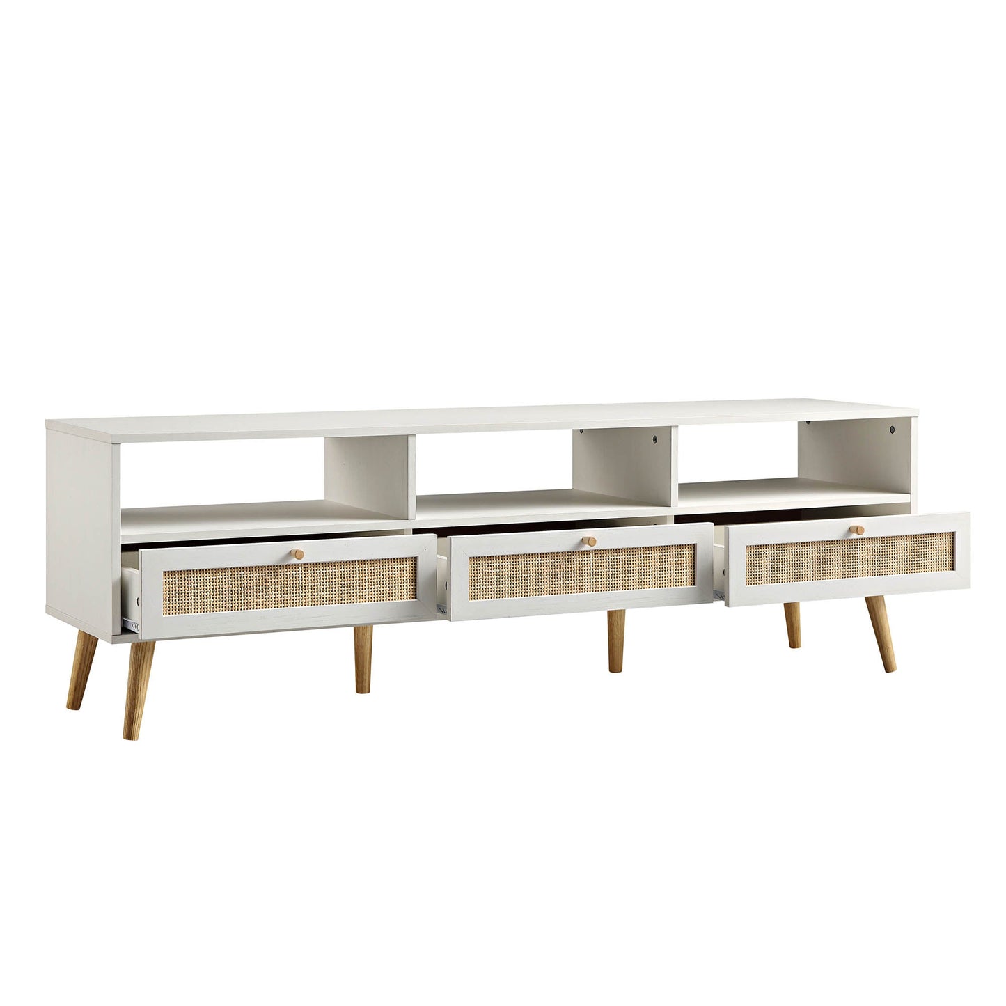 Frances Woven Rattan 160cm 3-Drawer TV Unit, White