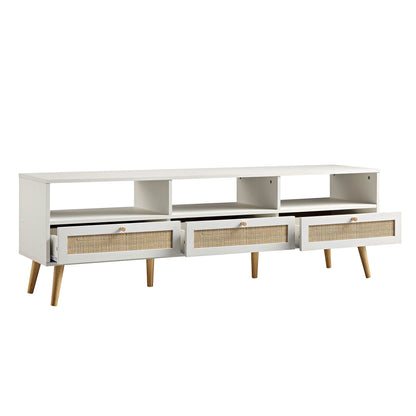 Frances Woven Rattan 160cm 3-Drawer TV Unit, White