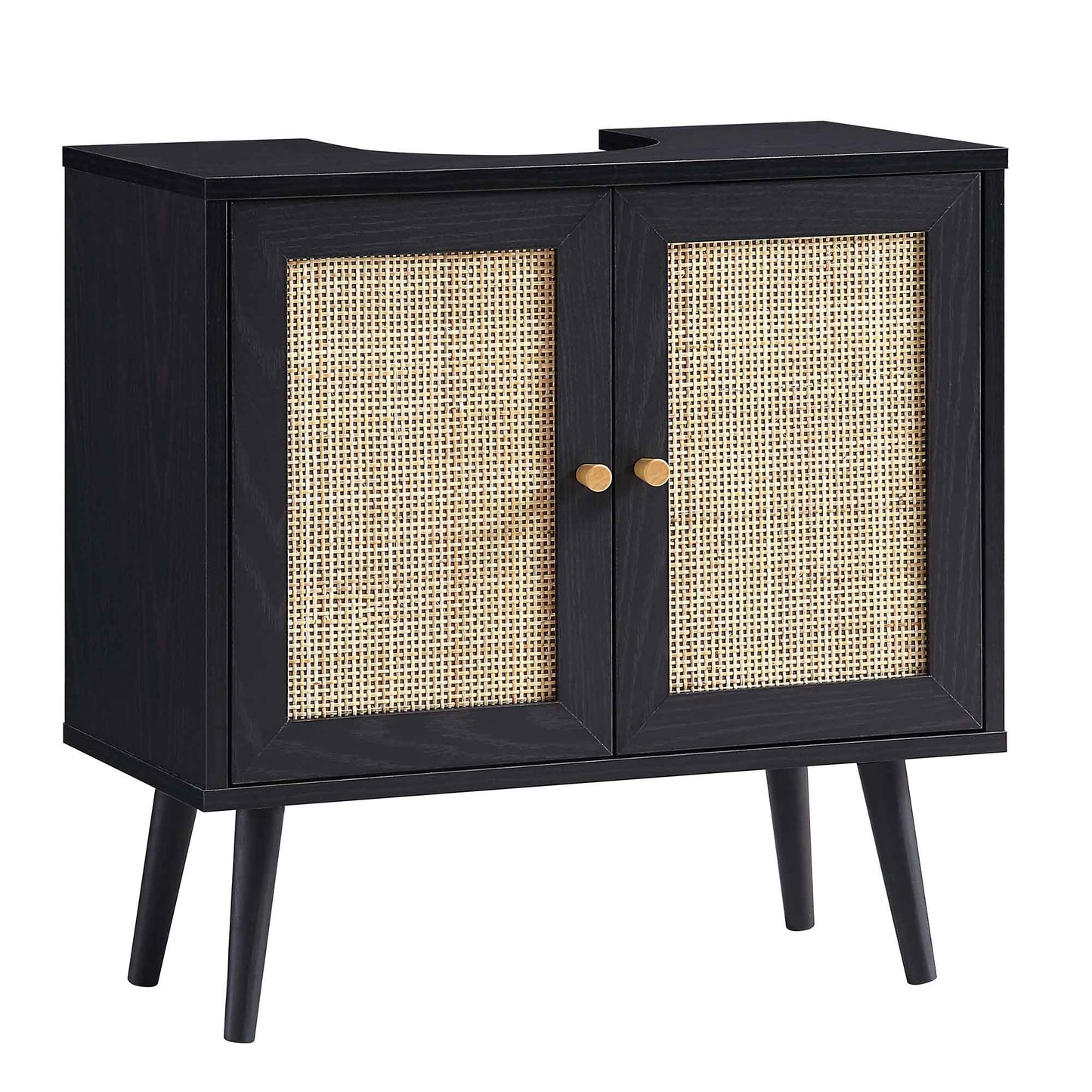 Frances Woven Rattan 2-Door Bathroom Undersink Unit, Black