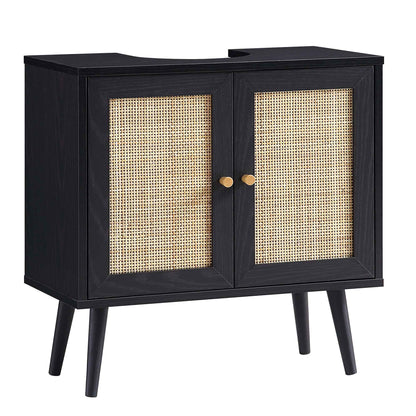 Frances Woven Rattan 2-Door Bathroom Undersink Unit, Black