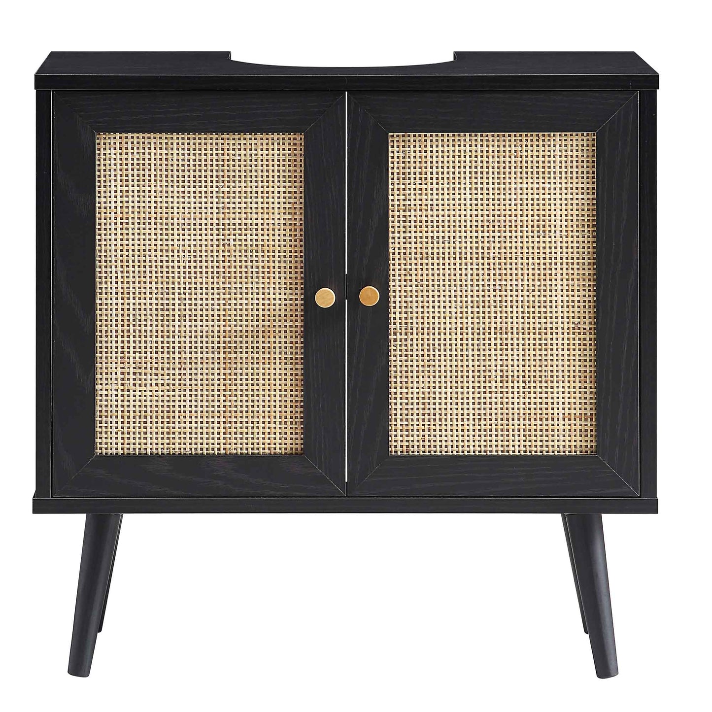Frances Woven Rattan 2-Door Bathroom Undersink Unit, Black