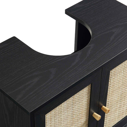 Frances Woven Rattan 2-Door Bathroom Undersink Unit, Black