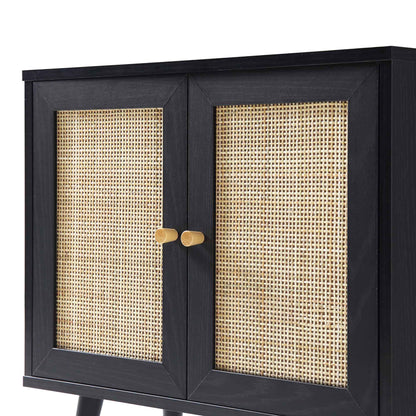Frances Woven Rattan 2-Door Bathroom Undersink Unit, Black