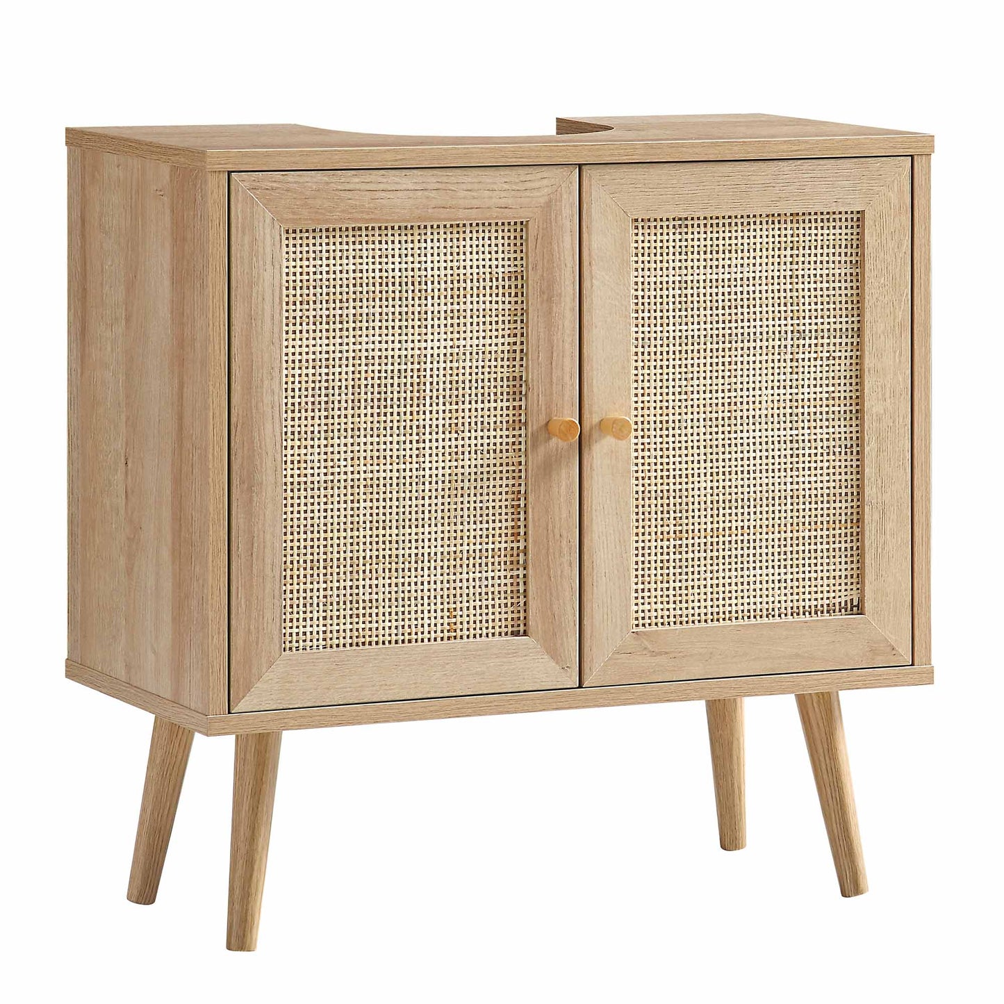 Frances Woven Rattan 2-Door Bathroom Undersink Unit, Natural
