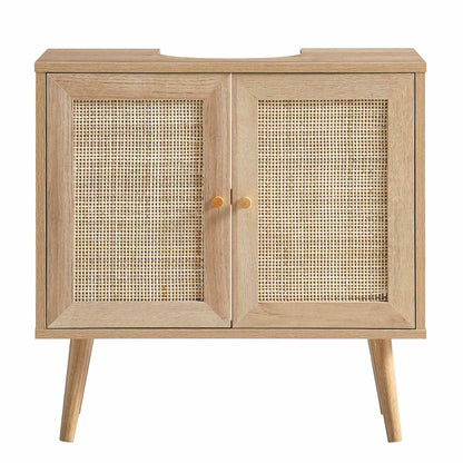 Frances Woven Rattan 2-Door Bathroom Undersink Unit, Natural