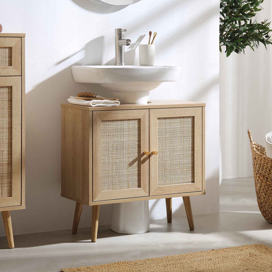 Frances Woven Rattan 2-Door Bathroom Undersink Unit, Natural