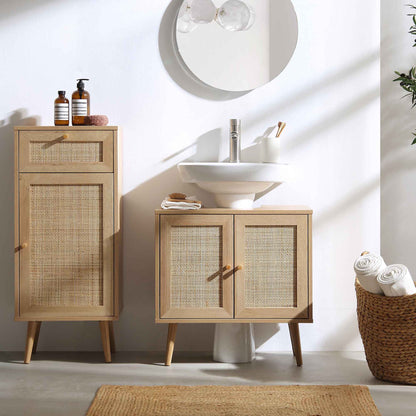 Frances Woven Rattan 2-Door Bathroom Undersink Unit, Natural