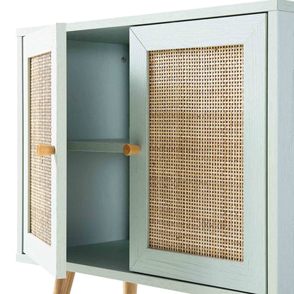 Frances Woven Rattan 2-Door Bathroom Undersink Unit, Mint Green