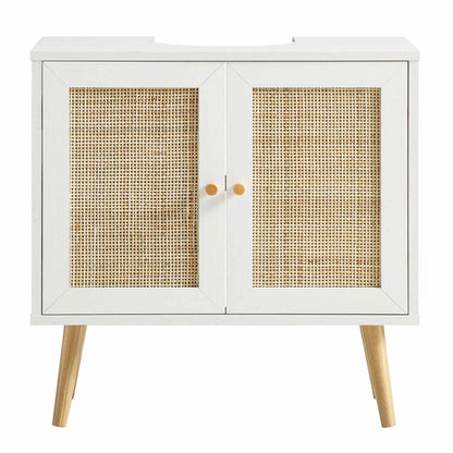 Frances Woven Rattan 2-Door Bathroom Undersink Unit, White