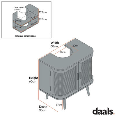 Izzy Curved Rattan Undersink Unit, White