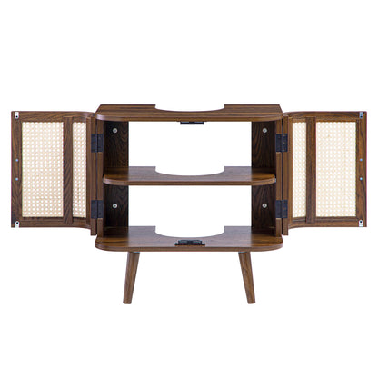 Izzy Curved Rattan Undersink Unit, Walnut