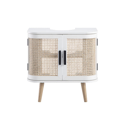 Izzy Curved Rattan Undersink Unit, White