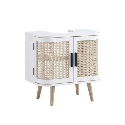 Izzy Curved Rattan Undersink Unit, White