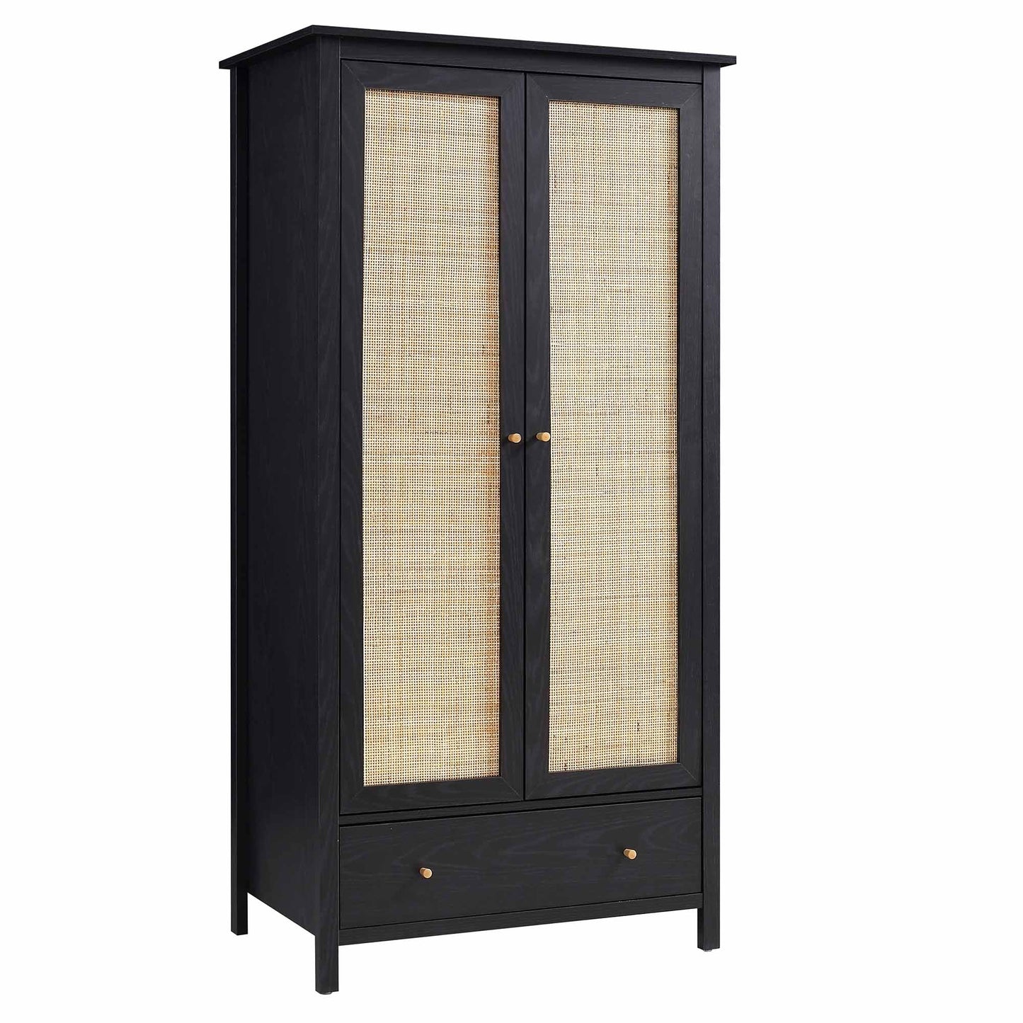 Frances Rattan Double Wardrobe with 1 Drawer, Black