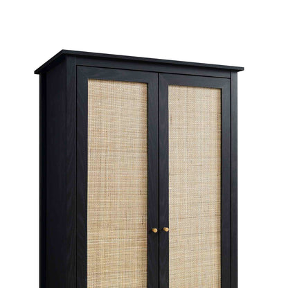 Frances Rattan Double Wardrobe with 1 Drawer, Black