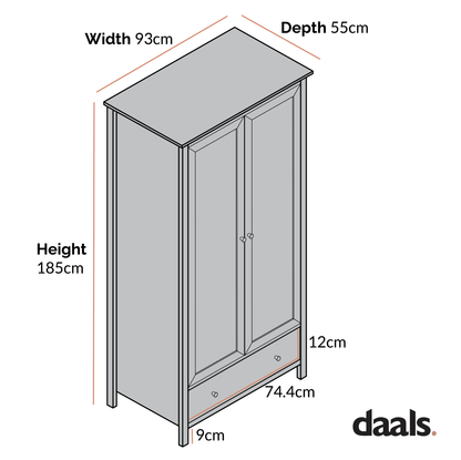 Frances Rattan Double Wardrobe with 1 Drawer, White