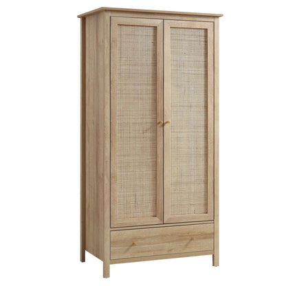 Frances Rattan Double Wardrobe with 1 Drawer, Natural