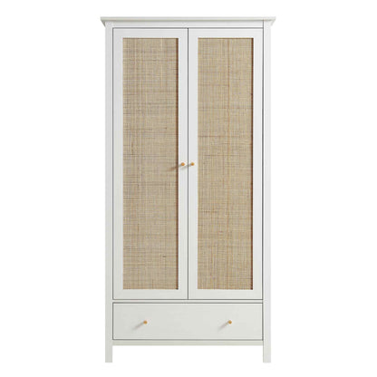 Frances Rattan Double Wardrobe with 1 Drawer, White