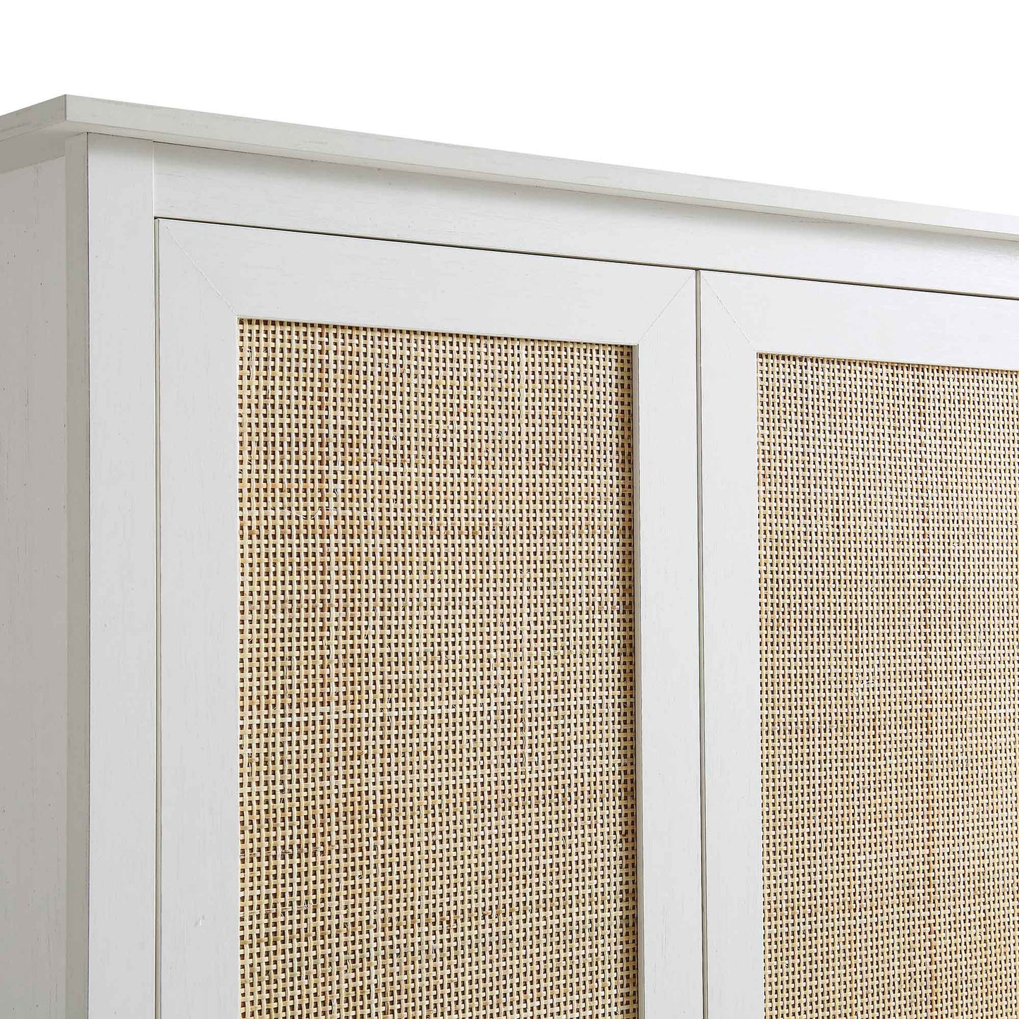 Frances Rattan Double Wardrobe with 1 Drawer, White