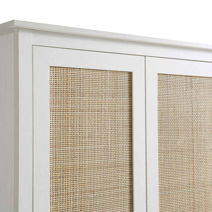 Frances Rattan Double Wardrobe with 1 Drawer, White
