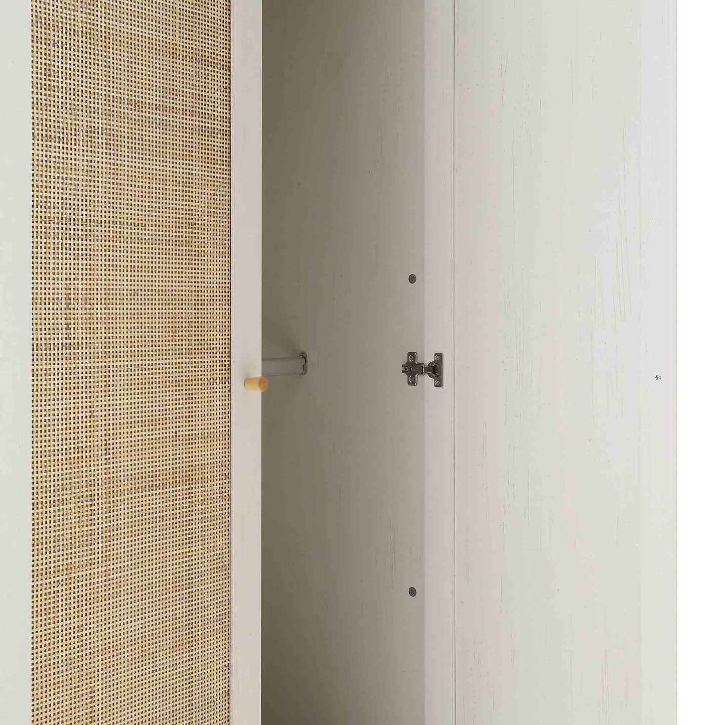 Frances Rattan Double Wardrobe with 1 Drawer, White